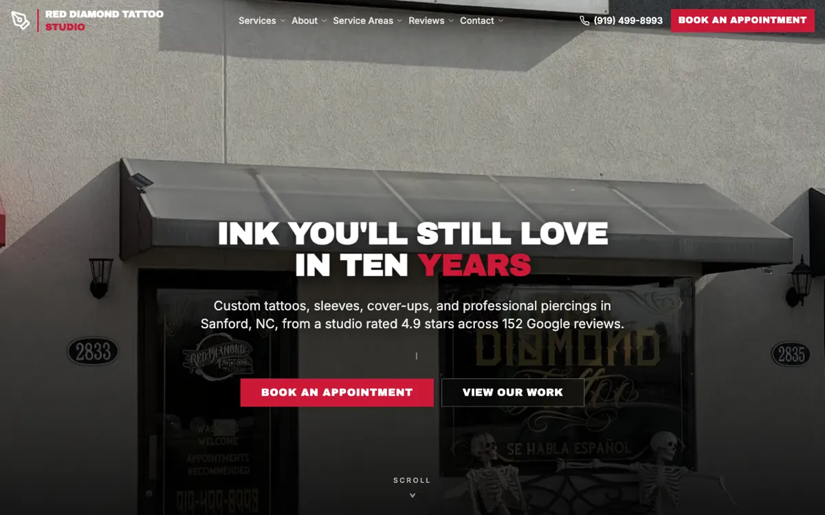 Red Diamond Tattoo Studio website preview