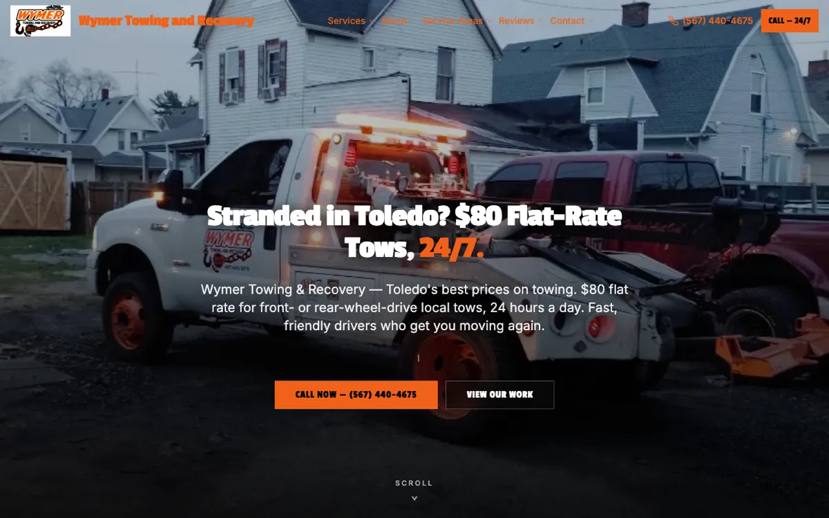 Wymer Towing & Recovery website preview