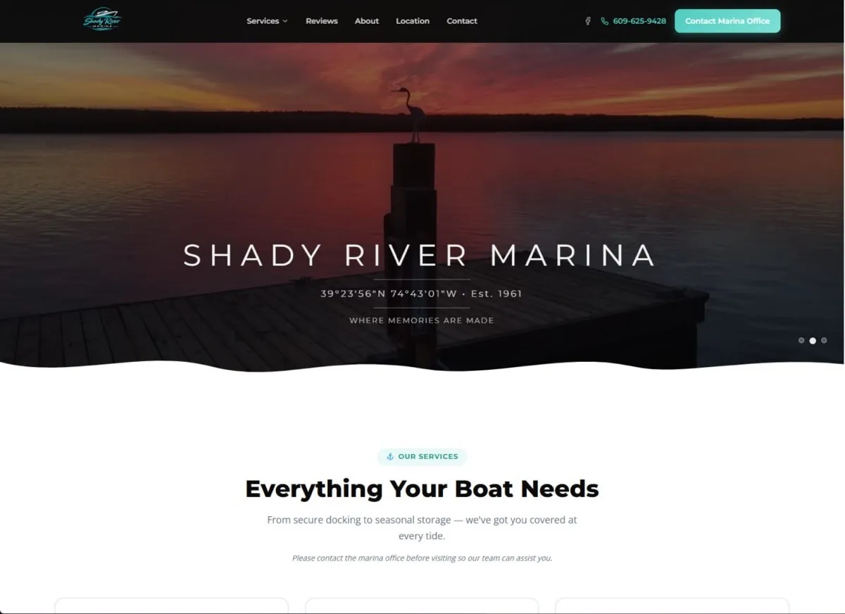 Shady River Marina website preview
